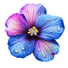 Aufkleber - vibrant blue and pink flower with water droplets, showcasing intricate petals and striking design. This floral beauty evokes sense of freshness and nature elegance