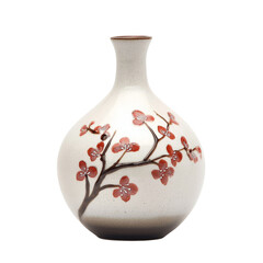 Poster - decorative ceramic vase featuring floral design with red blossoms on transparency background, perfect for home decor or as gift