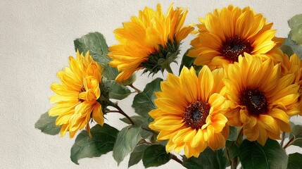 Aufkleber - Bright and cheerful vase of sunflowers on a matte cream background perfect for adding warmth and joy to any setting