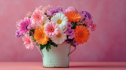 Aufkleber - Beautiful vase of fresh flowers against a pink background creating a bright and cheerful atmosphere for any space