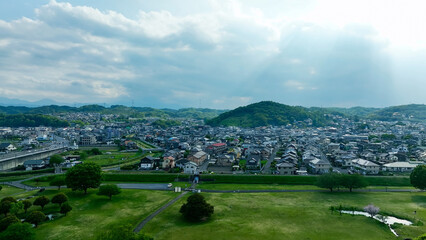 Leinwandbilder - 現代都市と青空の空撮風景