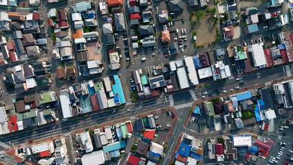 Leinwandbilder - 現代都市と道路の真俯瞰空撮風景