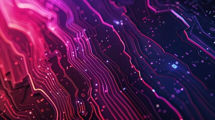 Fototapete - Abstract colorful data flow on complex circuit with digital technology style design. Particle color graphic show electric of electronic system represent about processor algorithm on computer. AIG53.