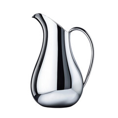 Poster - sleek, polished metal pitcher with graceful curve and elegant handle, perfect for serving beverages. Its reflective surface adds touch of sophistication to any table setting