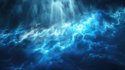 Fototapete - Dynamic light burst with blue and orange particles on a dark background. Digital art for design and print. Abstract artwork of light shining with blue and vibrant color. Energy art design. AIG53.