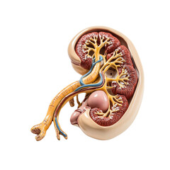 Poster - Anatomical model of human kidney showing detailed structure, including renal arteries and veins, highlighting intricate network of blood vessels