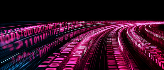 Poster - Abstract Glowing Binary Code Tunnel