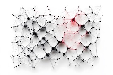 Poster - Abstract connection network of dots and lines on a white background with red highlights
