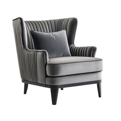 Poster - Luxurious armchair with vertical ribbed upholstery and plush cushion, perfect for modern living spaces. This elegant piece adds sophistication and comfort to any room