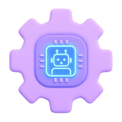 Fototapete - AI technology Concept: A vibrant illustration of a gear with a robotic avatar design, symbolizing the intersection of artificial intelligence and technological innovation, with a clean design.