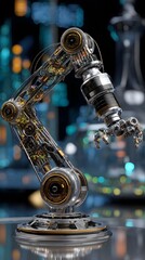 Poster - Robot expert fine-tuning robotic arm on table surrounded by various technical equipment