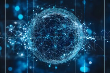 Poster - Abstract digital globe representing global connection and data visualization on a dark background