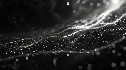 Poster - Futuristic digital network visualization with glowing nodes and lines on a dark background. Abstract image of white smoke and glowing light sparking in dark background. Digital art for design. AIG53.