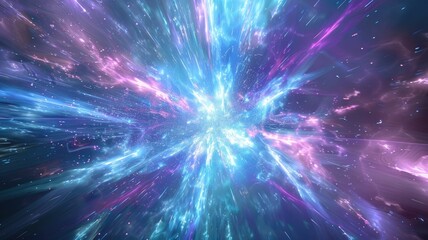 Poster - Laser beam effect explode with sparkling shine and emit wonderful light on background convey sense of energy move in straight explosion on space perfect for fantasy science or magic fictional. AIG53.