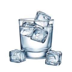 Poster - Refreshing glass of water with ice cubes, perfect for hydration and cooling down. Ideal for summer days or any occasion needing chill drink