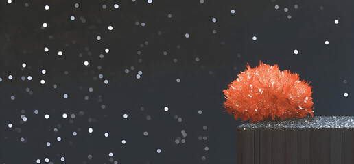 Poster - An abstract composition of an orange textured object on a wooden surface with sparkling stars in the dark night sky