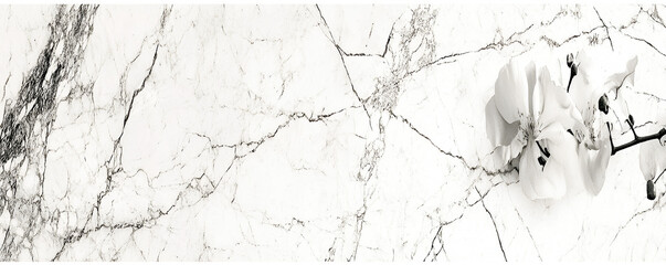 Poster - Elegant composition featuring white orchids and marble texture creating a sophisticated and natural aesthetic appeal for decorative designs
