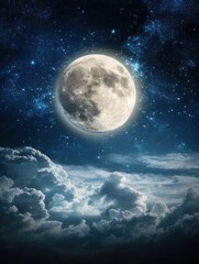 Wall Mural - full moon shining above clouds and stars in the night sky dreamy celestial landscape astronomy view
