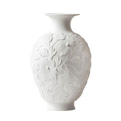 Poster - Elegant white vase with floral relief design, perfect for home decor. This ceramic piece adds touch of sophistication to any setting, showcasing intricate craftsmanship and timeless beauty