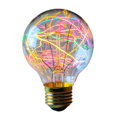 Poster - colorful light bulb with vibrant neon filaments glowing inside, creating mesmerizing effect. bulb design showcases blend of modern aesthetics and classic elements, perfect for decorative lighting