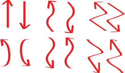 Poster - set of red arrow pointer symbol. curve arrow direction pointer symbol vector illustration.
