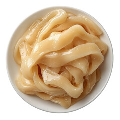 Poster - Creamy, smooth noodles in white bowl, perfect for various dishes. These versatile noodles can enhance any meal with their unique texture and flavor