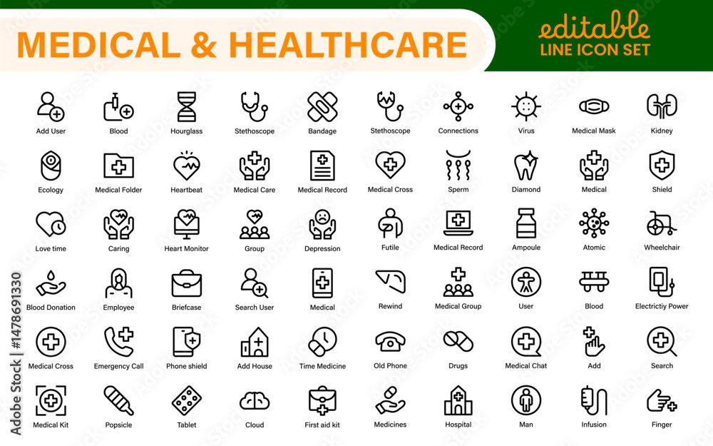Healthcare, Medical and Medicine related line icon set. modern icon ...