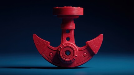 Poster - Bright red anchor against a vibrant blue background symbolizing stability and strength in trend and pattern contexts