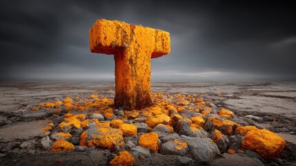 Poster - Unique cross formed from rocks on a surface symbolizing nature and earthy elements in trend and conceptual design