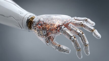 Poster - Robotic hand holding a light bulb symbolizing ideas and innovations in automation and intelligent technology