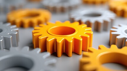 Poster - A group of orange gears illustrating autonomous execution and ai-initiated task management in industrial automation