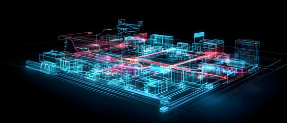 Poster - Abstract Cityscape Visualization In Neon Lights