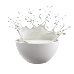 Aufkleber - white bowl filled with milk splashes dramatically, creating dynamic scene of liquid motion. transparency background enhances freshness and purity of milk