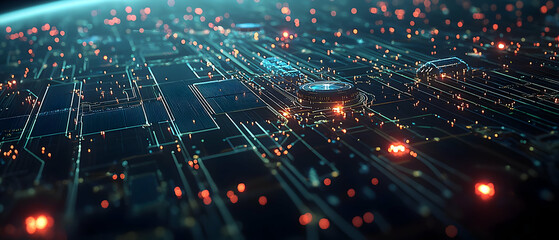 Poster - Abstract Circuit Pattern Glowing Design