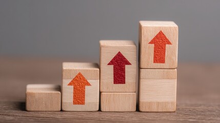 Poster - wooden block featuring a bold red arrow indicating direction in a visual representation of decentral
