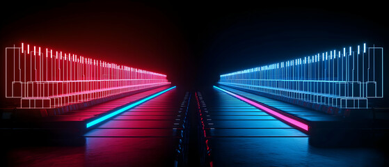 Poster - Neon Glowing Tunnel With Pink And Blue Lights