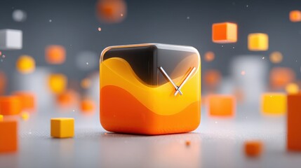 Poster - Eye-catching clock constructed from orange cubes depicting blockchain-sequenced dividend icon concept of time-locked payments