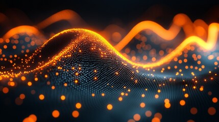 Aufkleber - Abstract Orange Wave: A mesmerizing digital illustration of an abstract orange wave, composed of glowing particles, creating a dynamic and energetic visual. 