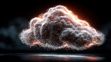 Poster - Cloud with sparks creating a dynamic image of energy and innovation against a soft blue sky background