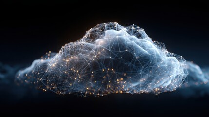 Poster - Cloud with illuminated network of lights representing connectivity in a cloud-mapped investor tool icon concept