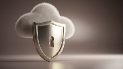 Poster - Illustration of a gold shield resting on a fluffy white cloud symbolizing protection and safety in digital environments
