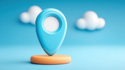 Poster - Blue pin icon set against a soft white cloud background representing live trade zone communication concept