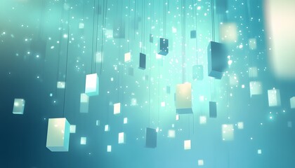 Poster - Floating light boxes in a teal space.