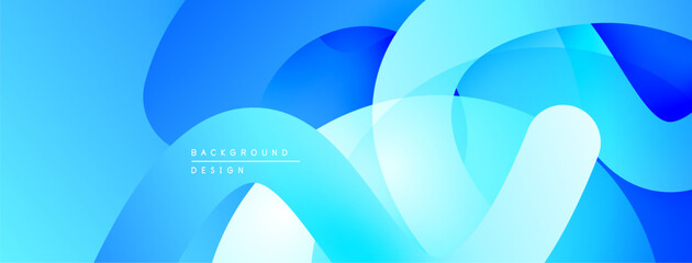 Poster - Abstract blue background. Overlapping shapes create dynamic, modern visual effect. Smooth gradients, clean design.