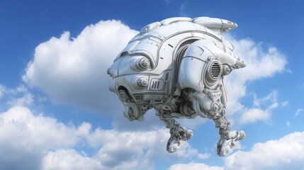 Poster - Futuristic flying vehicle in sky illustrating advanced cloud robotics module and remote ai actuator technology