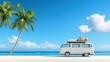 © Thinnawat - Vintage Camper Van by the Ocean with Palms and Blue Sky