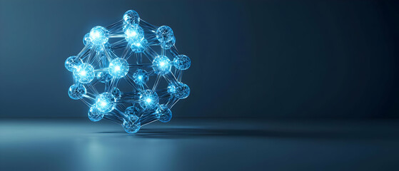 Poster - Abstract Glowing Blue Geometric Structure On Dark Background