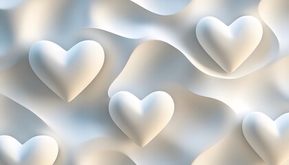 Poster - Abstract design featuring multiple white hearts on a wavy surface.