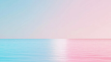 Wall Mural - serene ocean view with gradient of pastel colors, blending soft blue and pink hues, creating calming