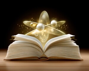 Poster - An ancient tome opened to reveal glowing alchemical symbols, intricate calligraphy, golden illumination, floating sparks of energy, mysterious and scholarly, fantasy aesthetic, dramatic lighting,